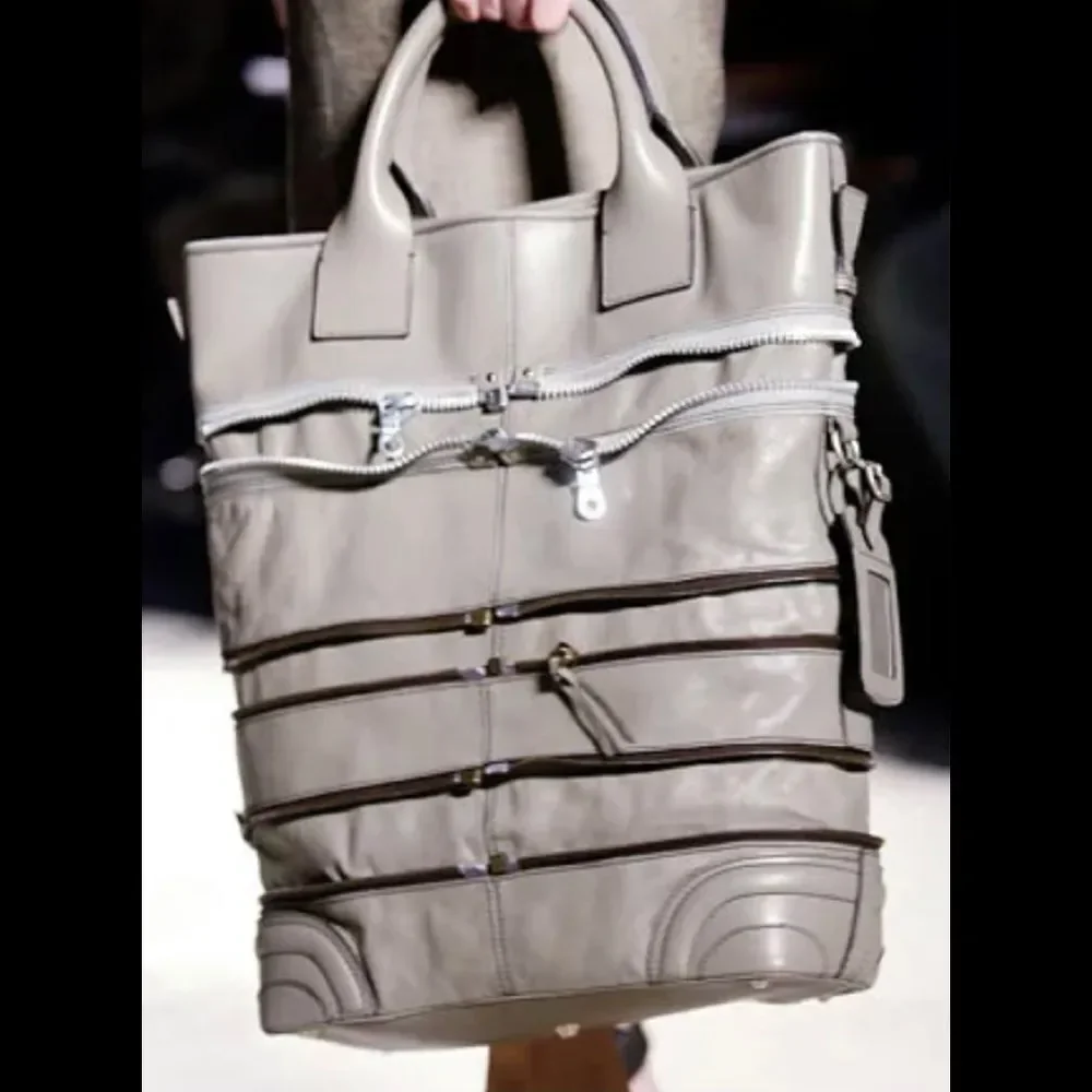 Chloe Taupe Gladys Leather Multi Zippers Tote Bag - Picture 11 of 11